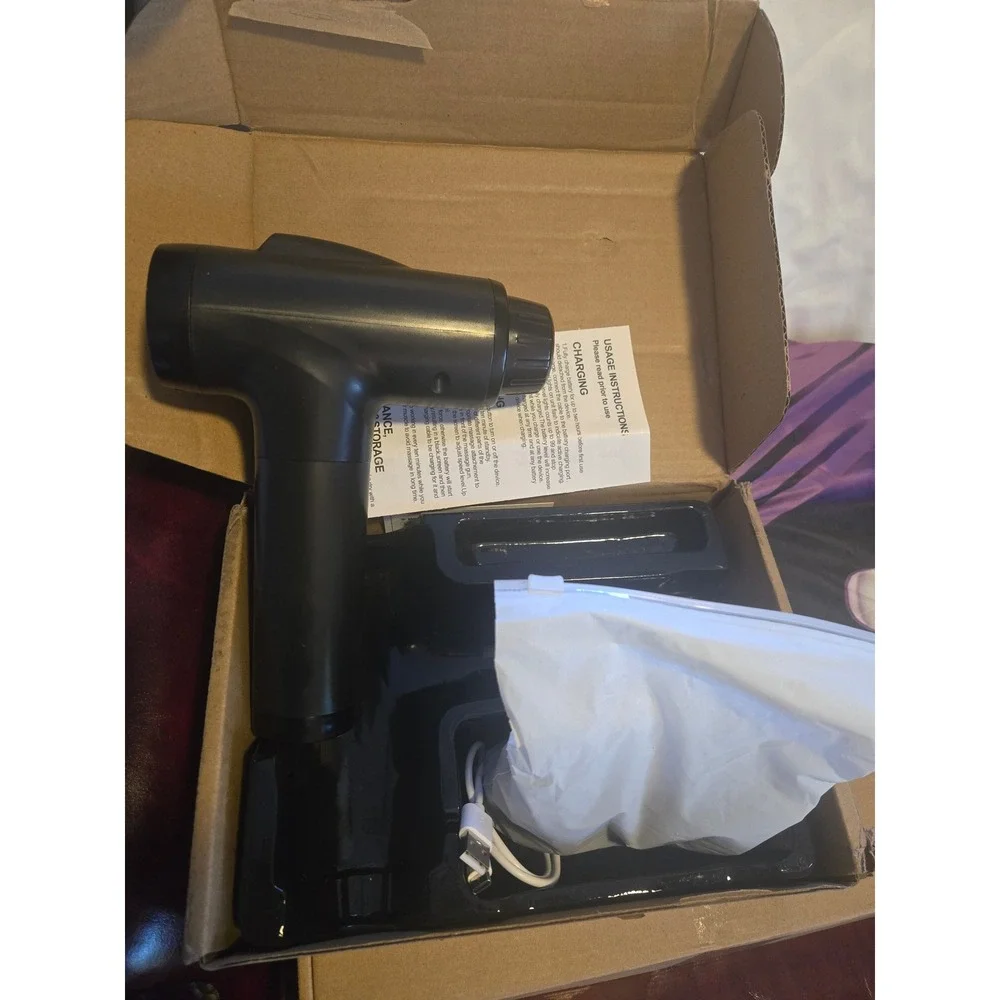 Black Massage Deep Tissue Percussion Massager 4 Heads USB Charging